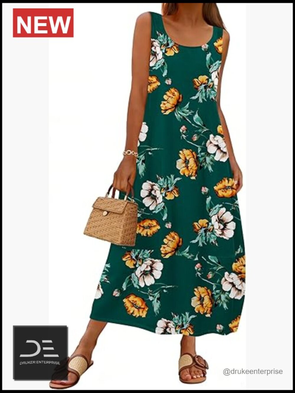 Sleeveless Maxi Dress with Pockets Lightweight Rayon Blend Tank
